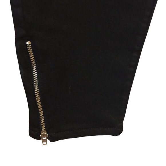 Vineyard Vines Ladies Size 12 Jet Black Sheen Coated Denim Jeans Zip Ankle - Picture 3 of 7